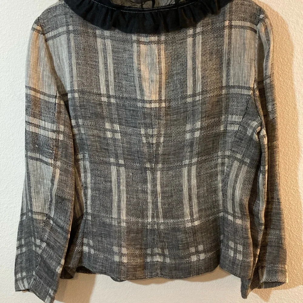 Vintage Dior Boutique Ruffle Collar Plaid Lightweight Blazer Size M